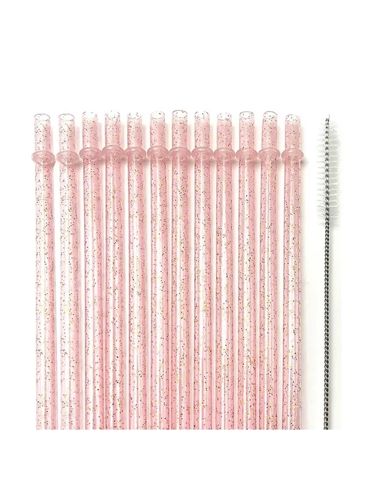Нет бренда Многоразовые блестящие трубочки для стаканов Pink 12pcs colo, 12 шт