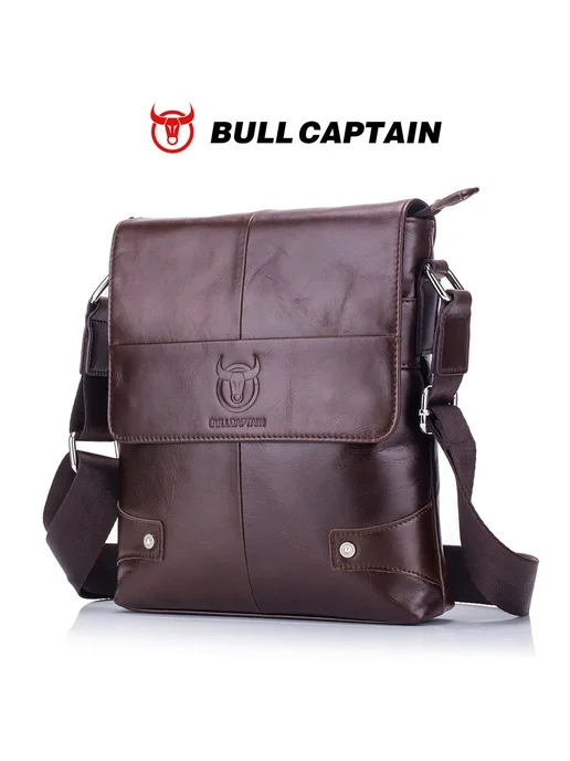 BULLCAPTAIN Сумка мужская кожаная, мессенджер на плечо, модн, черный, фото 2