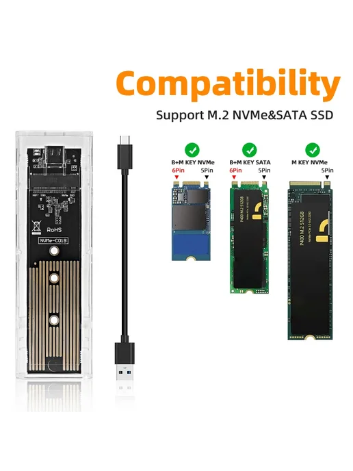 deepartner Прозрачный корпус для SSD USB Type-C 10 Гбит с E-, вариант, фото 2