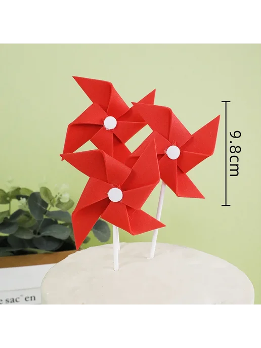 Нет бренда Топпер для торта "Пилот-медведь" Красный, 3pcs windmill4, 3 шт