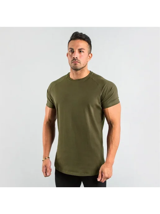 YOUONGWEAR Мужская Хлопковая Однотонная Футболка Для Фитнеса С Коротким, серый, фото 2