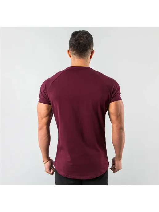 YOUONGWEAR Мужская Хлопковая Однотонная Футболка Для Фитнеса С Коротким, серый, фото 5