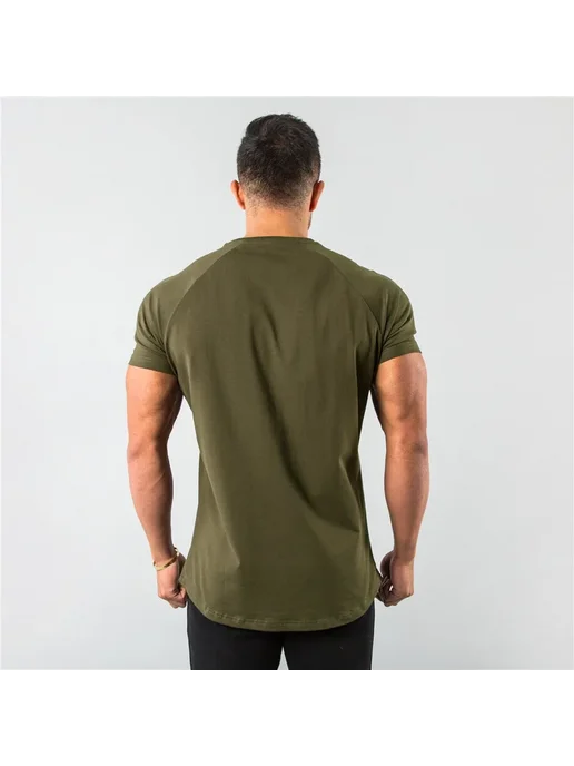 YOUONGWEAR Мужская Хлопковая Однотонная Футболка Для Фитнеса С Коротким, черный, фото 3