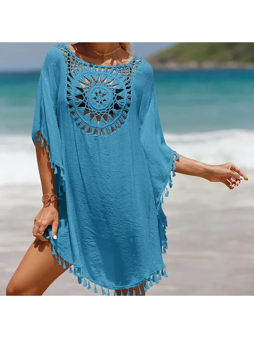 crochet bikini Женское парео из полиэстера Бежевый, Бежевый, синий