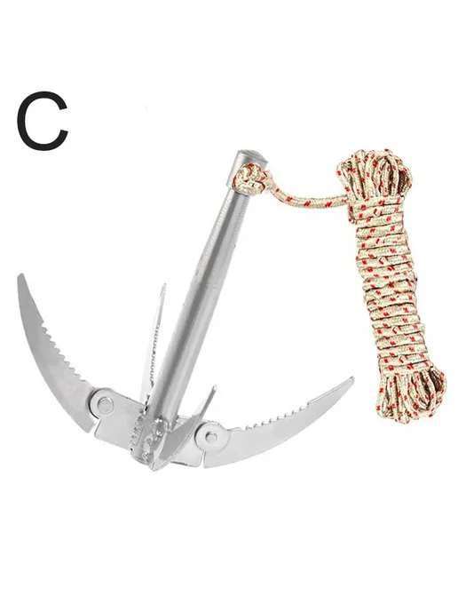 Нет бренда Складной стальной якорь для лодок с веревкой B With 10m rope, C With 20m