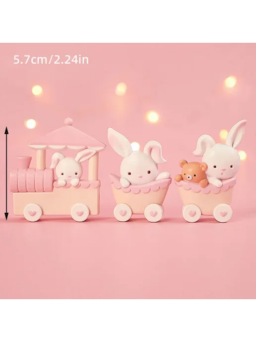 Нет бренда Розовый кролик-топпер для торта 5PCS MINI, 5 шт, фото 7