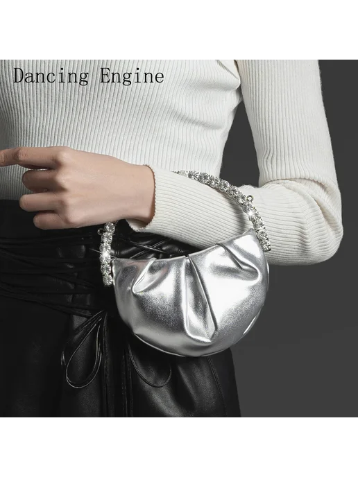 Dancing Engine Серебряная сумка-клатч с кристаллами, серебристый, фото 4