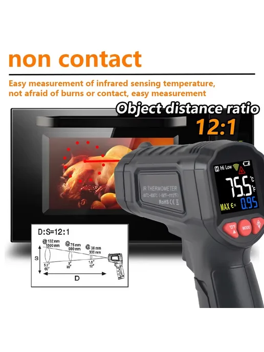 Нет бренда Цифровой инфракрасный термометр Mestek IR600 Черный, IR01D, красный, фото 5