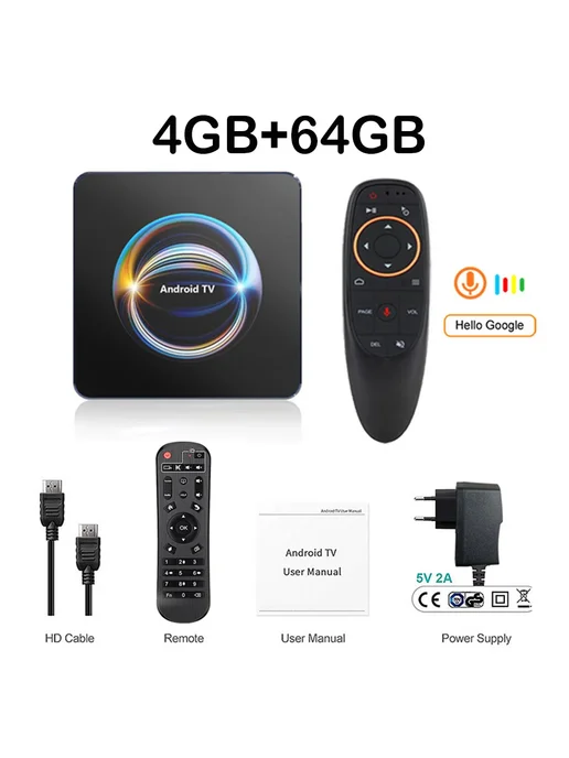 BLKJ Android ТВ приставка X66 4G 64G, Voice Remote, AU Plug, 4 г, 64 г