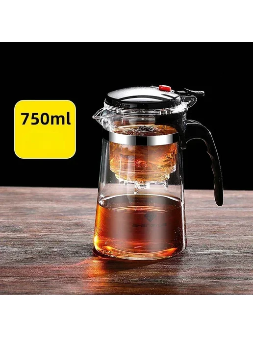 Нет бренда Стеклянный чайник 1л с фильтром 750ML single pot, 1 л, 750 мл