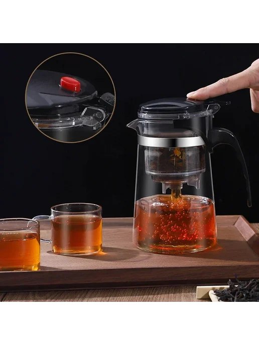 Нет бренда Стеклянный чайник 1л с фильтром 750ML single pot, 1 л, 750 мл, фото 2