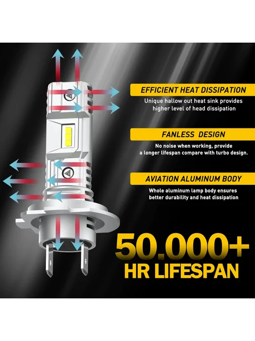 AUXITO Светодиодные Лампы Для Фар H7, 2 Шт, Чип CSP, 12В, С, 2 шт, фото 4