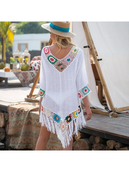 crochet bikini Хлопковое парео белый Бежевый, beige, белый, фото 3