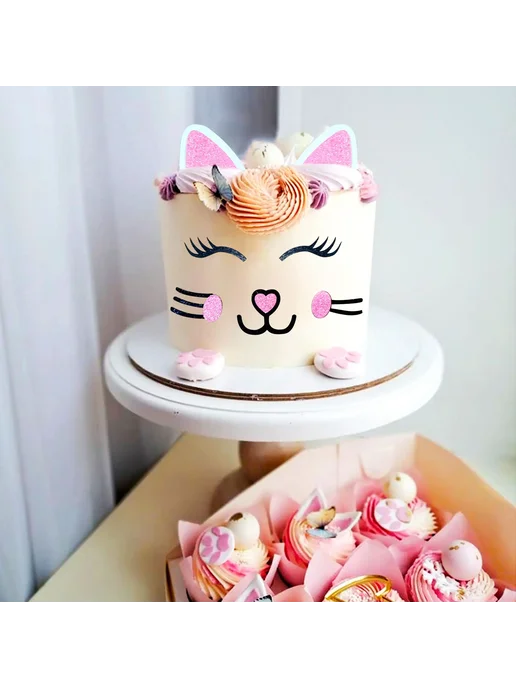 Нет бренда LaVenty Kitty Cat топпер для торта, розовый, фото 2