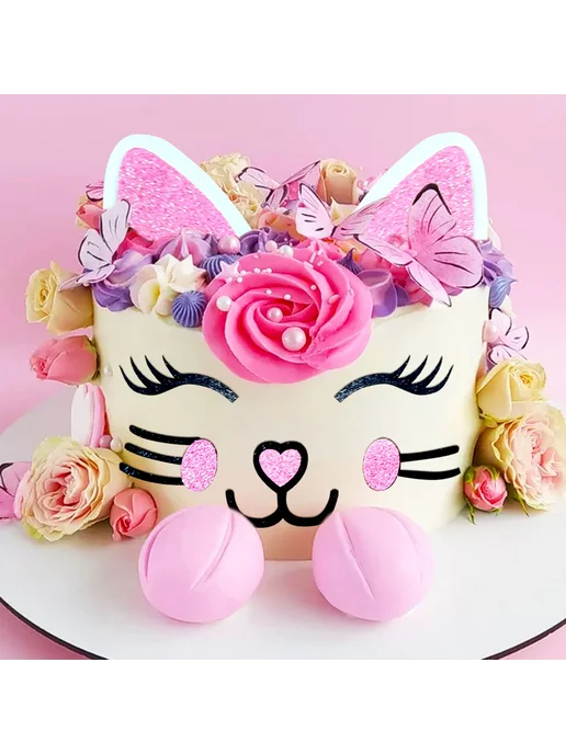Нет бренда LaVenty Kitty Cat топпер для торта, розовый, фото 5