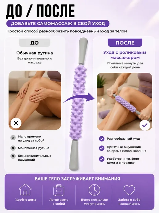 МАМА81 Массажер роликовый ручной для тела с рельефным валиком, фиолетовый, фото 3