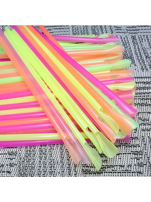 Нет бренда Соломинки-ложки клубничный дизайн 100Pcs Spoon Straws, 100 шт, фото 2