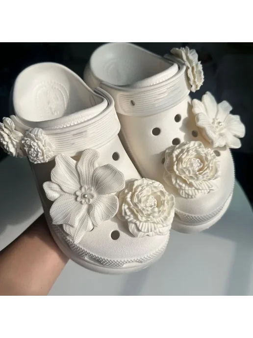 Нет бренда Модные Украшения Для Обуви 2025 Белые 3D-цветы, Декоративны, белый, фото 2
