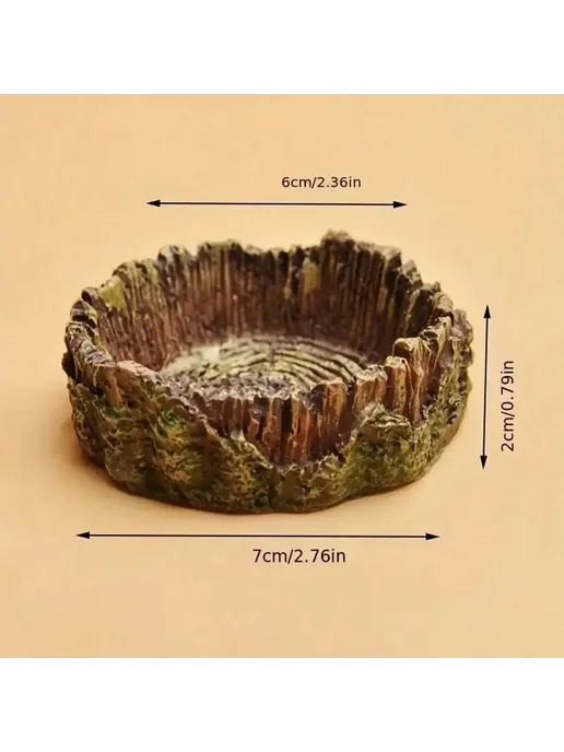 Нет бренда Чаша для воды в форме пенька для рептилий, смола Diameter 9C, коричневый, фото 2