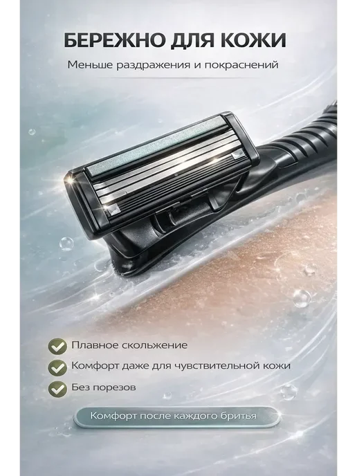 Ада08 Бритвенный станок мужской 3 лезвия + 6 кассет, черный, фото 3