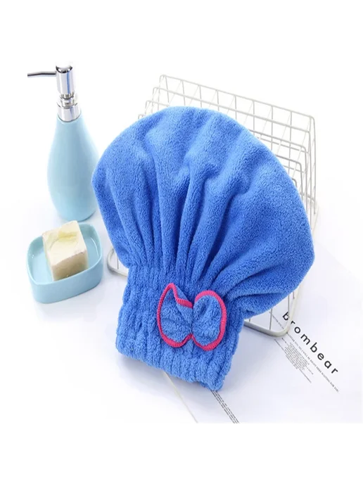 Нет бренда Шапочка для душа из микрофибры с бантом Blue, синий, фото 4