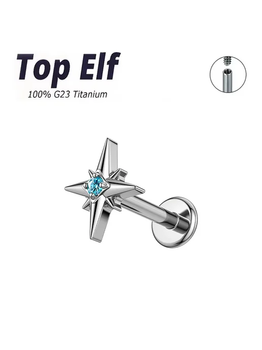 Титановый пирсинг Северная звезда Blue zircon (16G) 1.2x4mm, 16 г