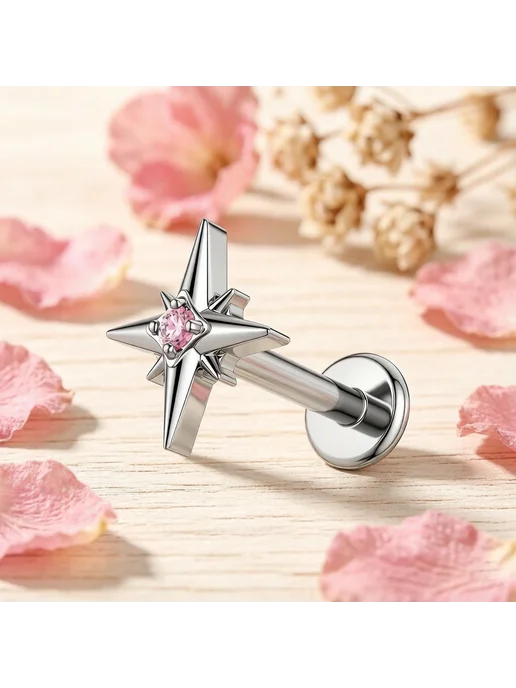 Нет бренда Лабрет Серьги-кресты G23 титан AB Zircon 16G 1.2x10mm Лицо, 16 г, фото 5