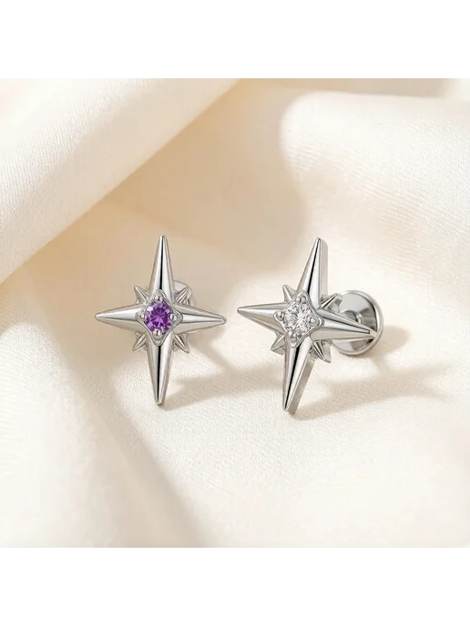 Пирсинг Северная звезда Purple zircon (16G) 1.2x8mm, 16 г, фото 3