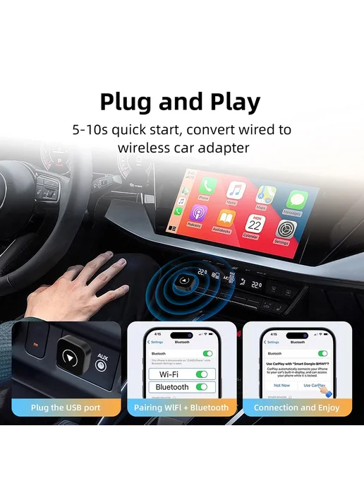 ANYFAR Беспроводной Адаптер 2-в-1 Для CarPlay И Android Auto, Умный, вариант, фото 4