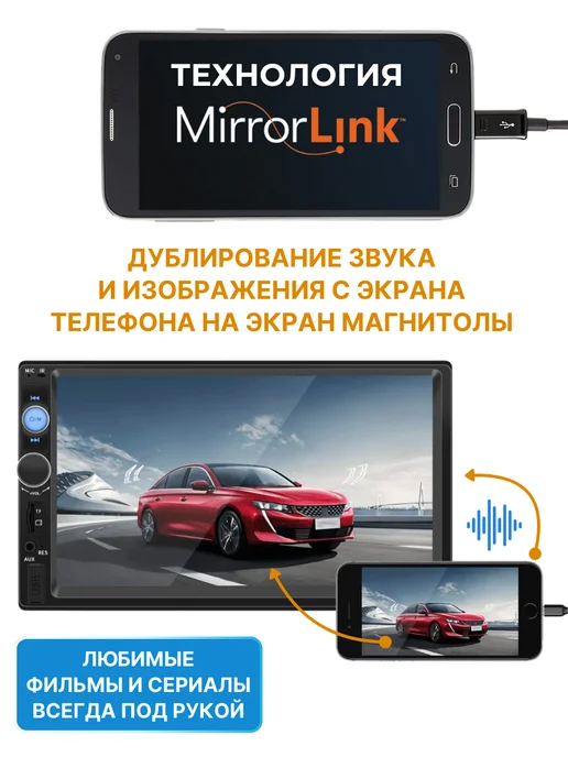 Магнитола автомобильная 1din с камерой заднего вида, вариант, фото 2