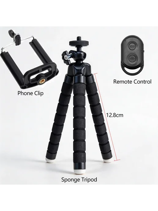 EXSKOF Мини-штатив для телефона Черный, Flexible Tripod Kit, черный