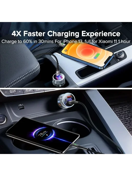 QOOVI Автомобильное Зарядное Устройство 80W PD USB Type C С, 80 Вт, фото 5