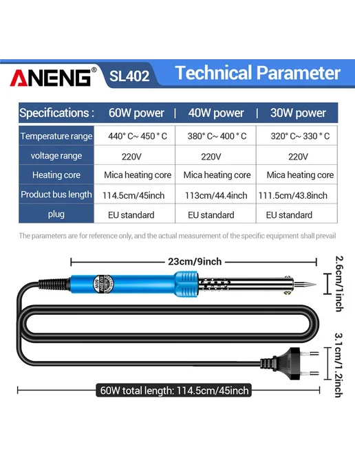 Aneng Паяльник SL402, 220V-30W, EU Plug, 60 Вт, фото 7