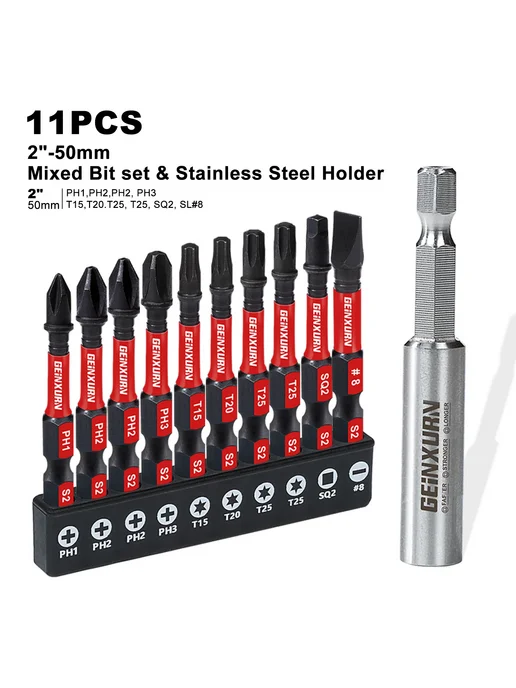 Нет бренда Магнитный держатель бит Geinxurn из нержавеющей стали 11PCS, 11 шт