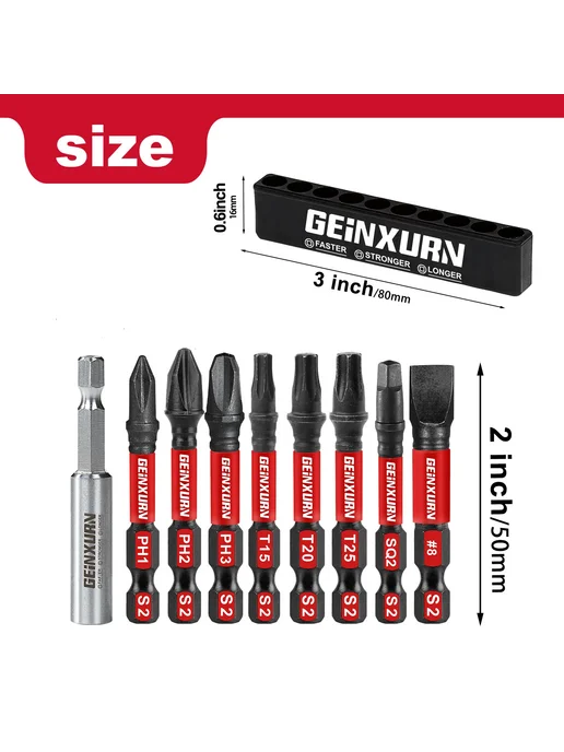 Нет бренда Магнитный держатель бит Geinxurn из нержавеющей стали 11PCS, 11 шт, фото 3
