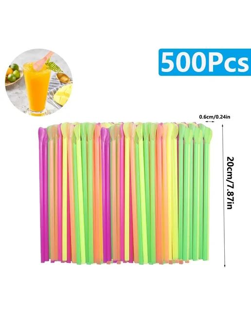 Нет бренда Клубничные ложки-соломинки для напитков 50Pcs Spoon Straws, 500 шт