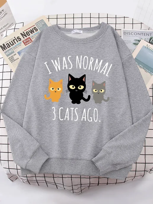HAMPSON LANQE Женская флисовая толстовка I Was Normal 3 Cats Ago S-XXL, серый