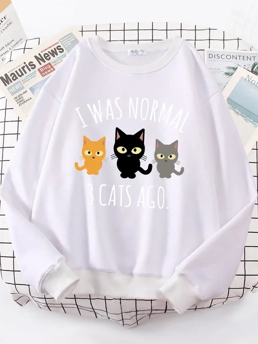 HAMPSON LANQE Женская флисовая толстовка I Was Normal 3 Cats Ago S-XXL, белый