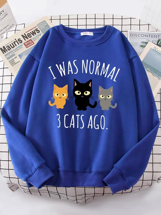 HAMPSON LANQE Женская флисовая толстовка I Was Normal 3 Cats Ago S-XXL, белый, фото 3