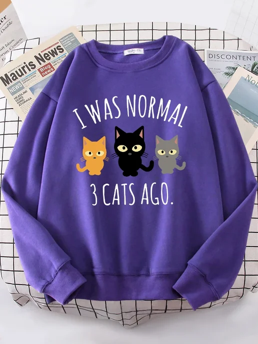 HAMPSON LANQE Женская флисовая толстовка I Was Normal 3 Cats Ago S-XXL, синий, фото 3