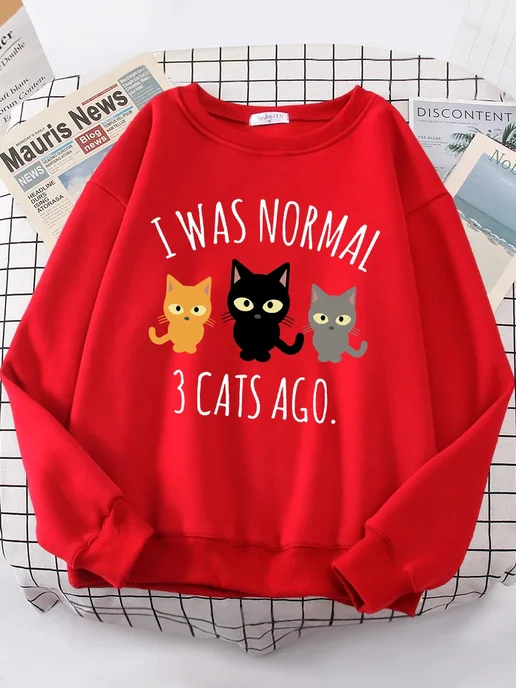 HAMPSON LANQE Женская флисовая толстовка I Was Normal 3 Cats Ago S-XXL, фиолетовый, фото 2