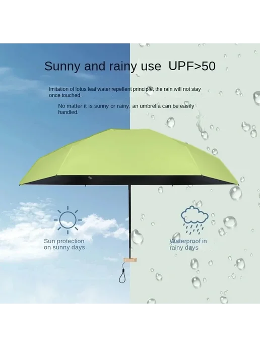 Нет бренда Белый карманный складной зонт UV UPF50+, белый, фото 4
