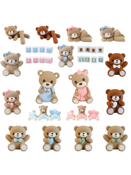 Нет бренда 3D медведь топпер для торта Розовый, Gift Pink 5pcs, 5 шт, фото 2