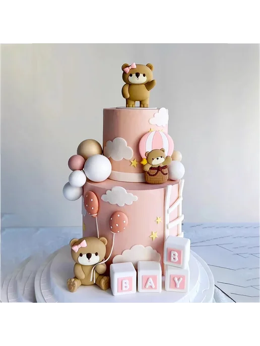 Нет бренда 3D медведь топпер для торта Розовый, Gift Pink 5pcs, 5 шт, фото 7