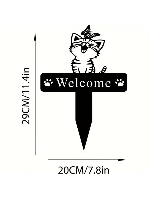 Нет бренда Садовый декор "Welcome" с кошкой, TY4867, черный