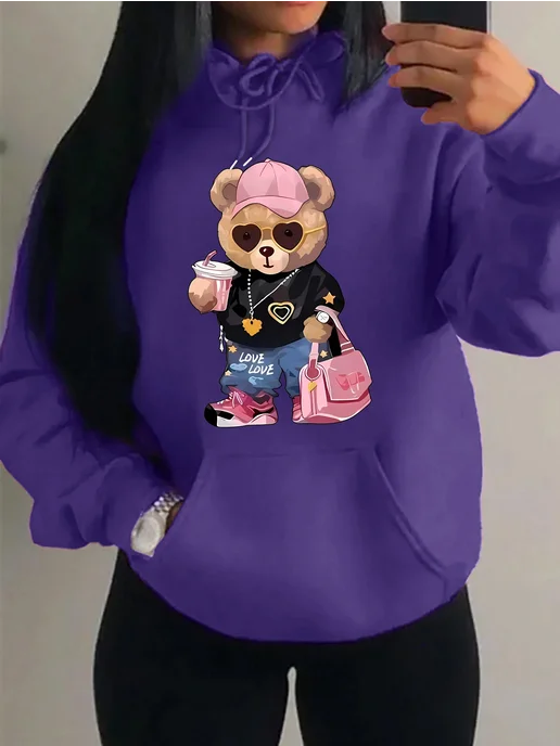 teekossc Женская флисовая толстовка Cool Bear Sister Harajuku, бежевый, фото 3