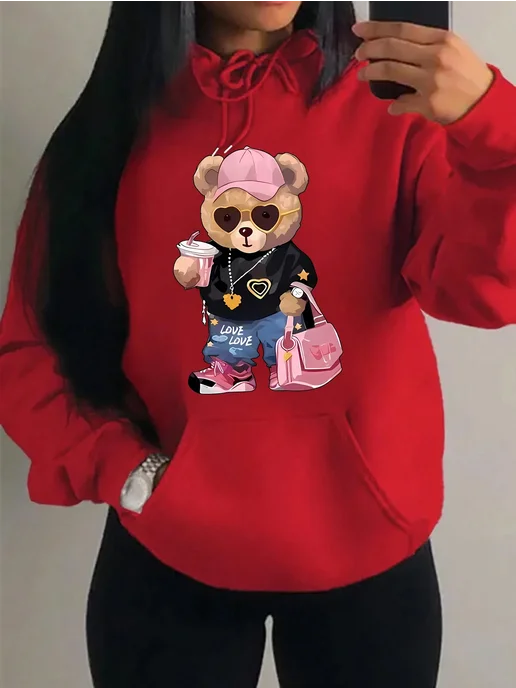 teekossc Женская флисовая толстовка Cool Bear Sister Harajuku, бежевый, фото 5