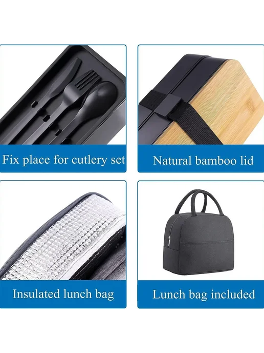 Нет бренда Премиальный двухъярусный ланч-бокс Bento Черный, BLACK, черный, фото 4