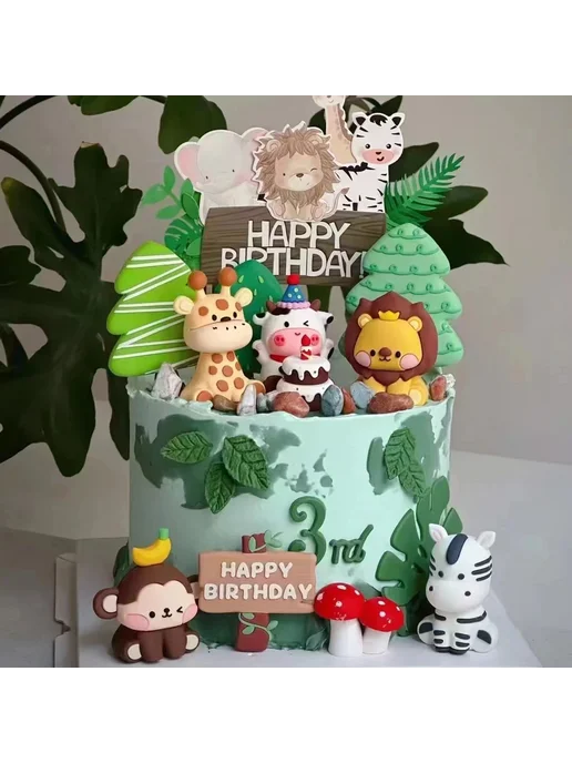 Нет бренда Топперы для торта Ливер Животные джунгля Коричневый, 20pcs b, 3 шт, зеленый, фото 5