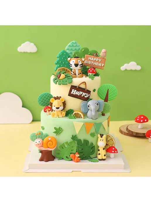 Нет бренда Топперы для торта Ливер Животные джунгля Коричневый, 20pcs b, 3 шт, зеленый, фото 7